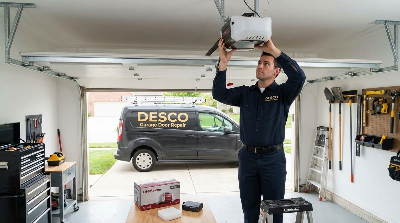 Garage Door Opener by Desco Garage Door Repair - Professional technician performing opener service