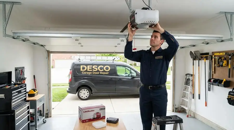 Garage Door Opener by Desco Garage Door Repair - Professional technician performing opener service