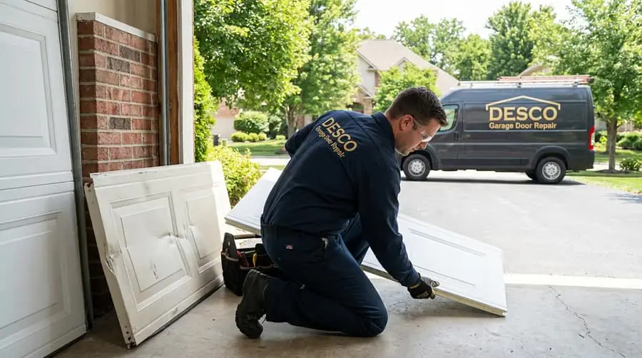 Panel Replacement by Desco Garage Door Repair - Professional technician performing panels service