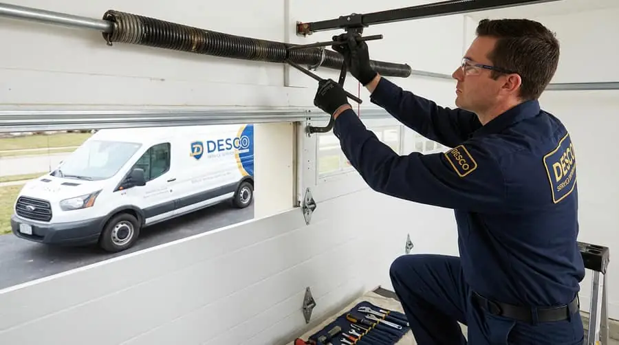 Spring Replacement by Desco Garage Door Repair - Professional technician performing springs service